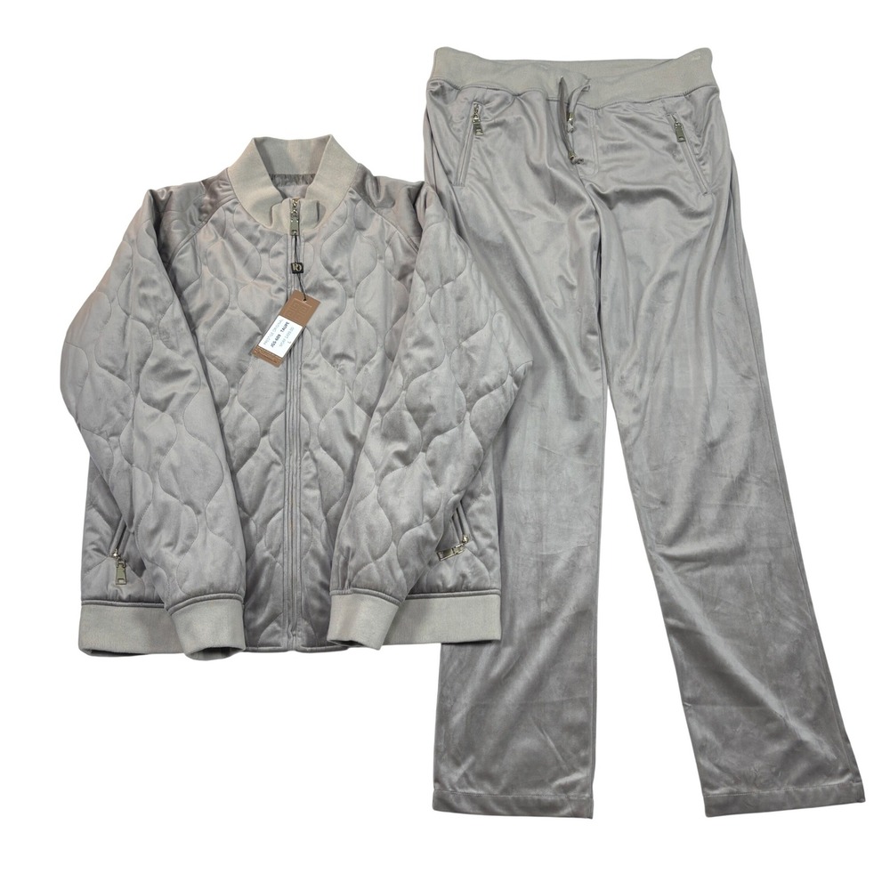 Prestige Original Men Quilted Velour Tracksuit Taupe Grey Luxury JGS609 L/XL NWT